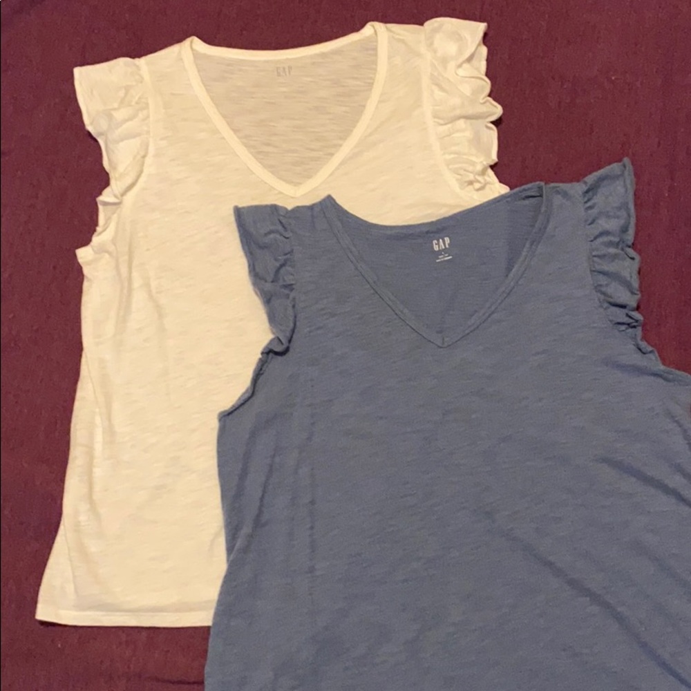 Two GAP Easy Tees with ruffle cap sleeves